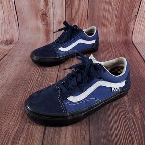Vans Mens 6.5 Popcush Skate Old Skool Blue Suede Canvas Leather Shoes Sneakers